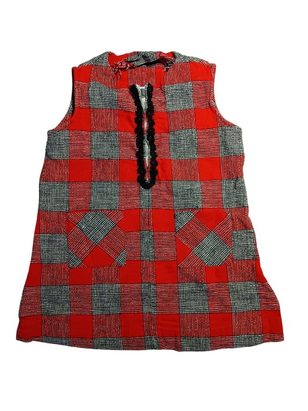 Girls 4 4T Vintage 1970's Hippy Plaid Sleeveless Chore/House Dress 1/2 Zip